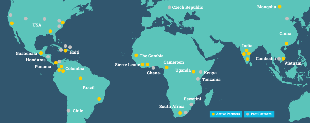 A map of the world with a lot of cities on it