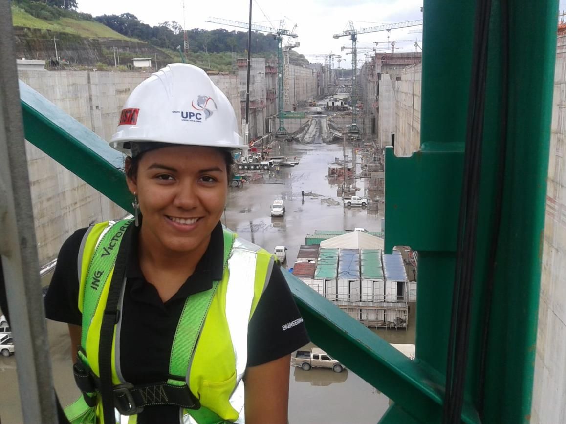 Engineer Victoria sitting at panama canal drain gate
