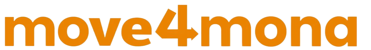 A logo for move4monda with a white background