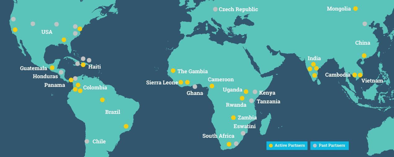 A map of the world with a lot of cities on it
