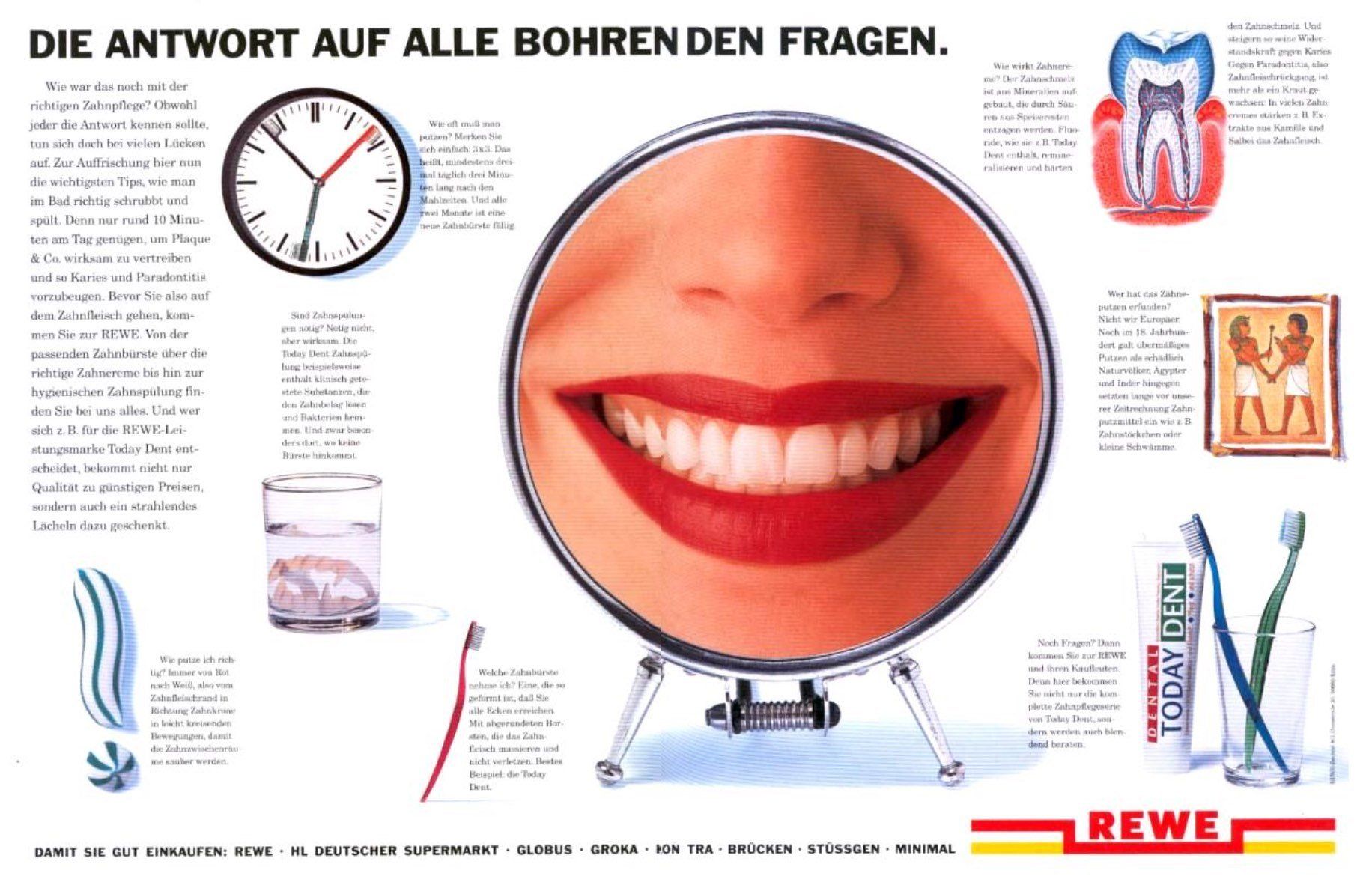 Eine Werbung für Rewe zeigt ein lächelndes Gesicht in einem Spiegel