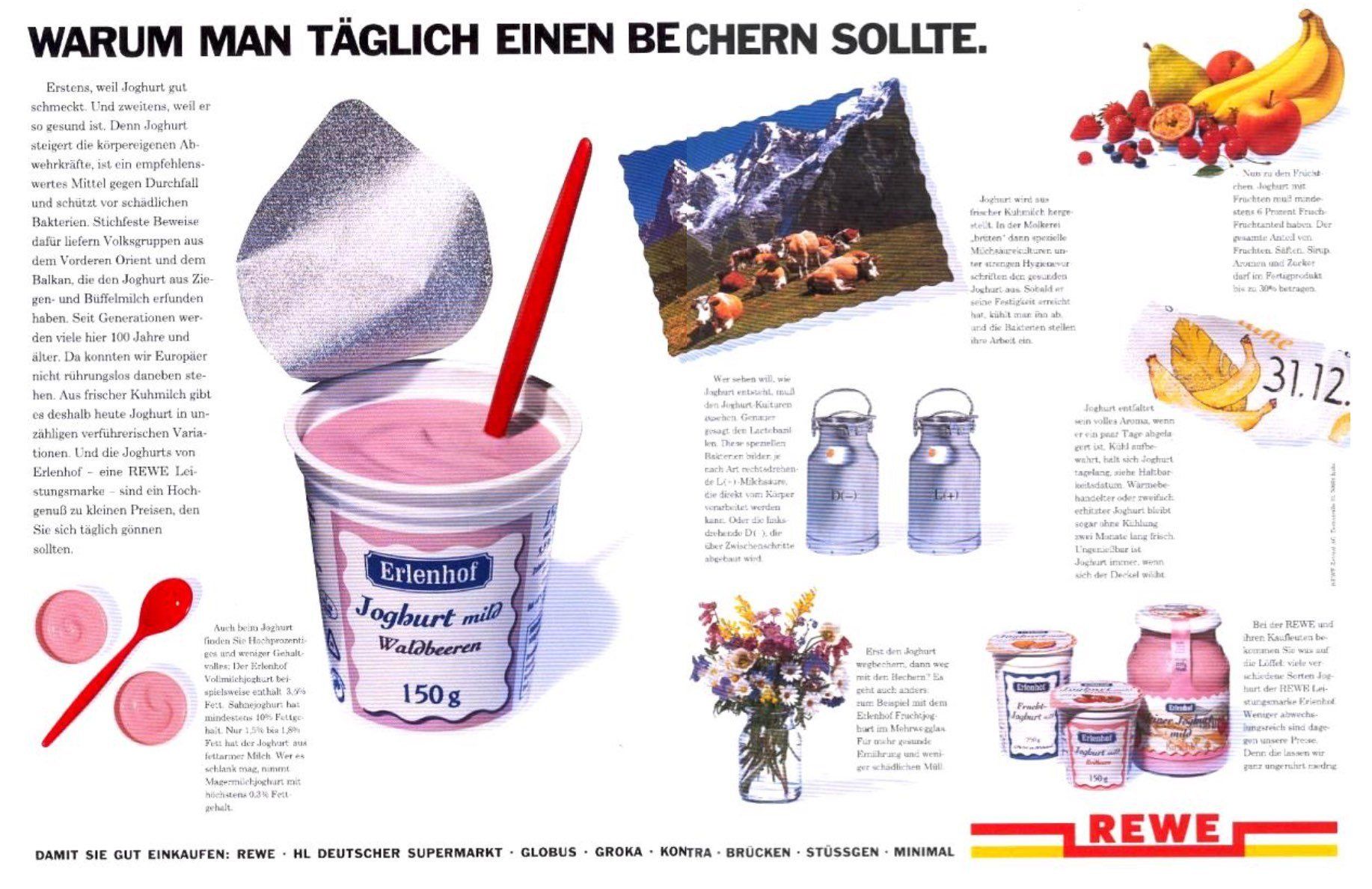 Eine Werbung für Rewe zeigt einen Becher Joghurt