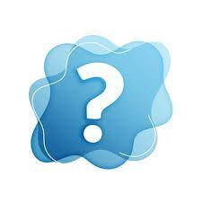 A question mark in a blue bubble on a white background.