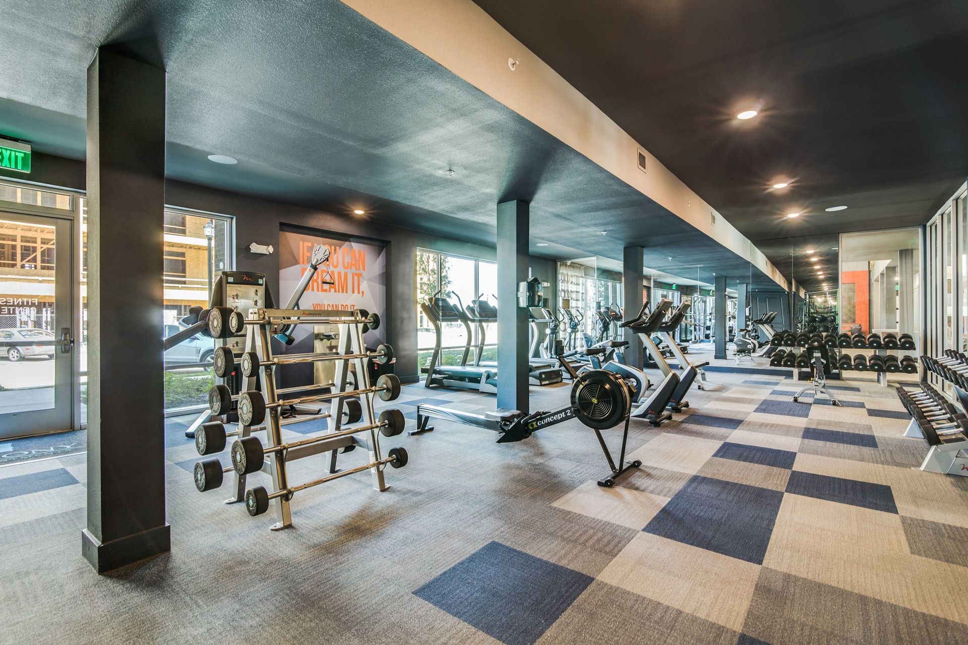 Fitness center at Harmony Luxury Apartments in Rowlett, TX.