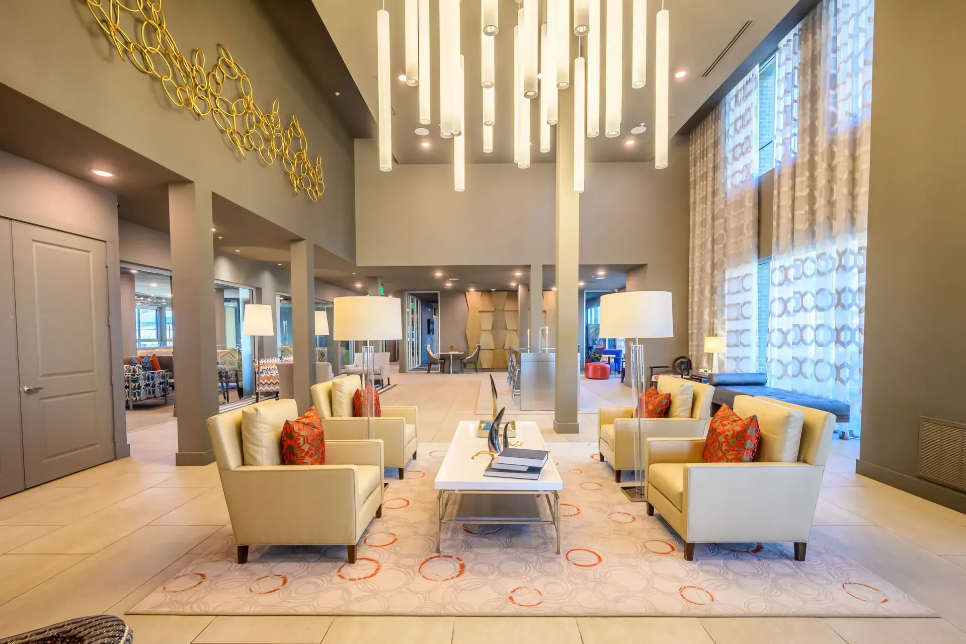 Seating area at Harmony Luxury Apartments in Rowlett, TX.