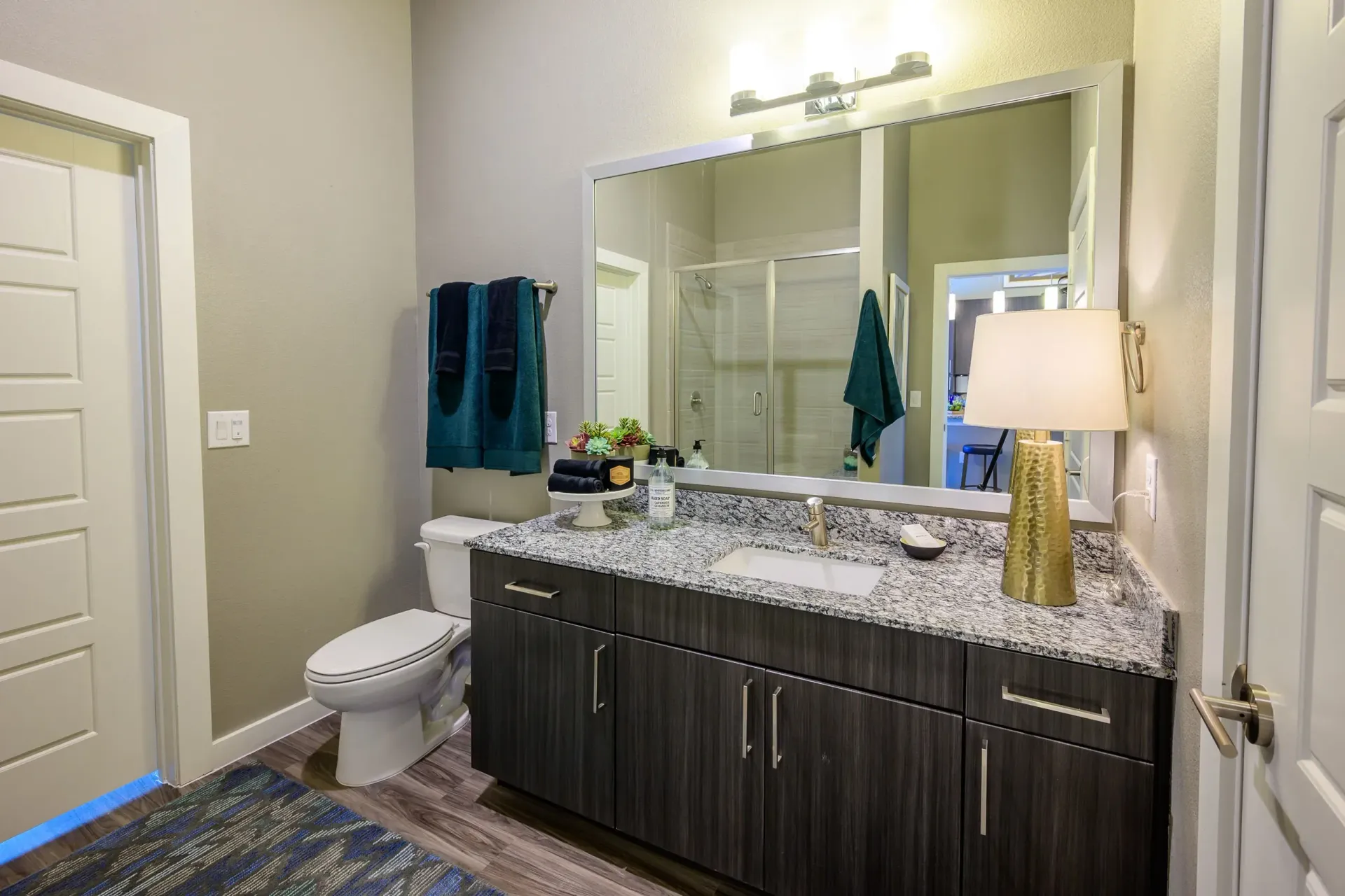 Bathroom at Harmony Luxury Apartments in Rowlett, TX.