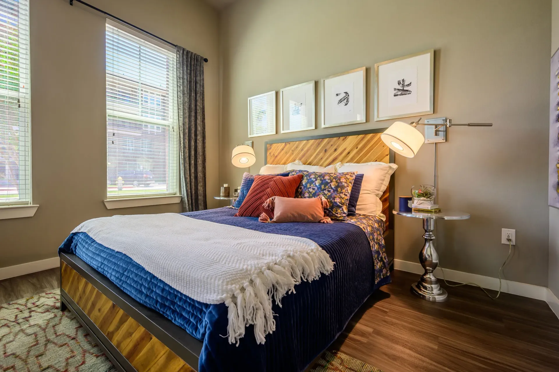Bedroom at Harmony Luxury Apartments in Rowlett, TX.
