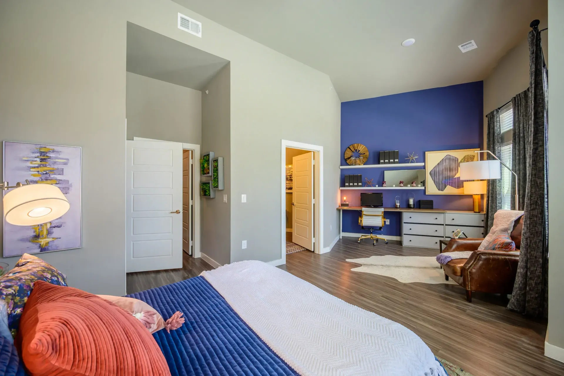 Bedroom at Harmony Luxury Apartments in Rowlett, TX.