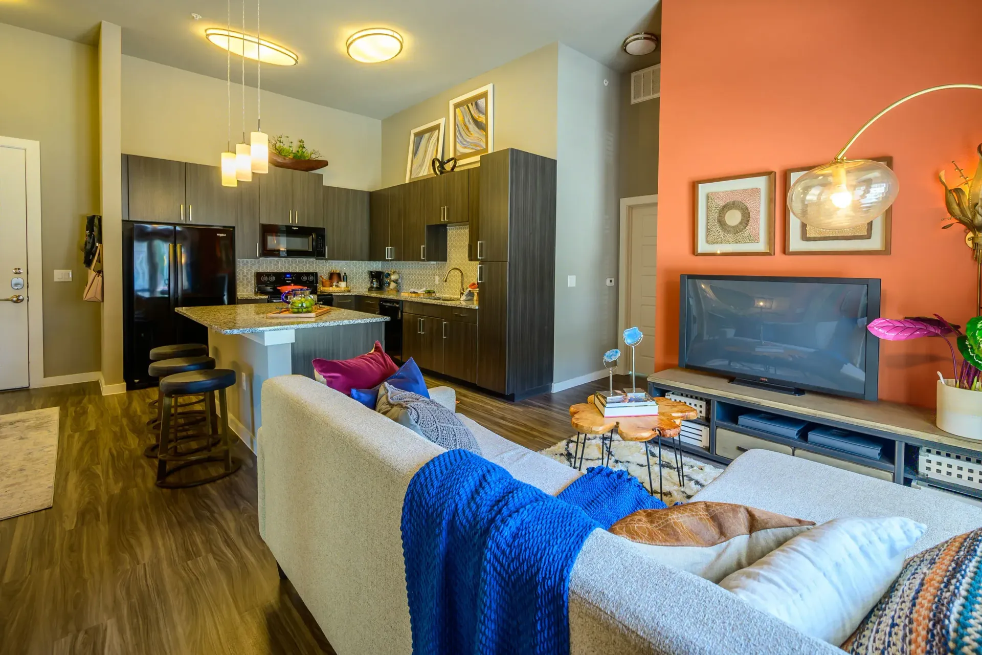Living room at Harmony Luxury Apartments in Rowlett, TX.