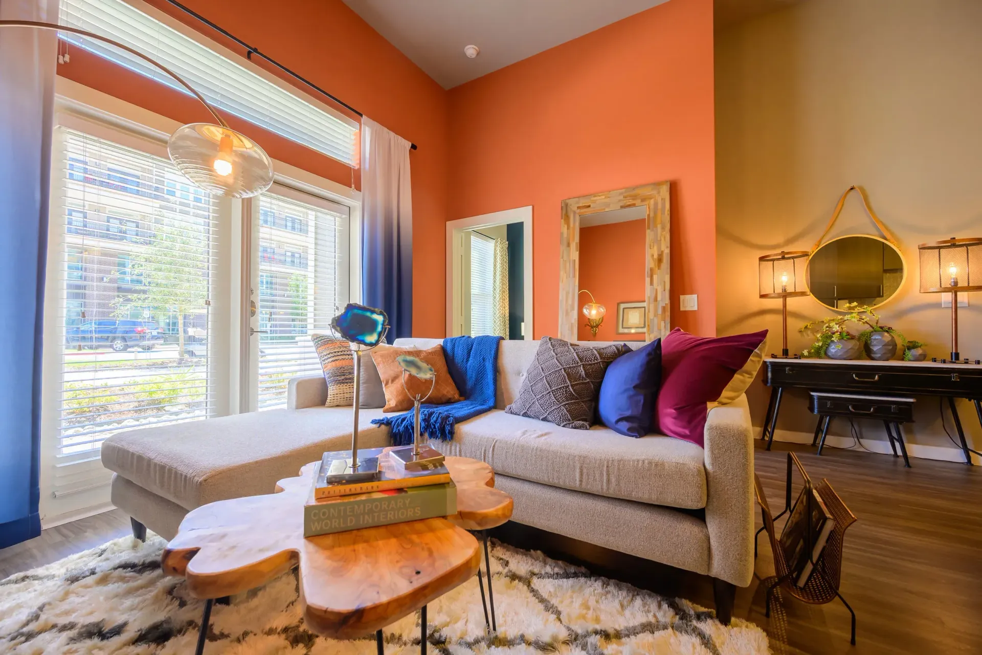 Living room at Harmony Luxury Apartments in Rowlett, TX.