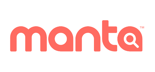 The logo for manta is red and white on a white background.