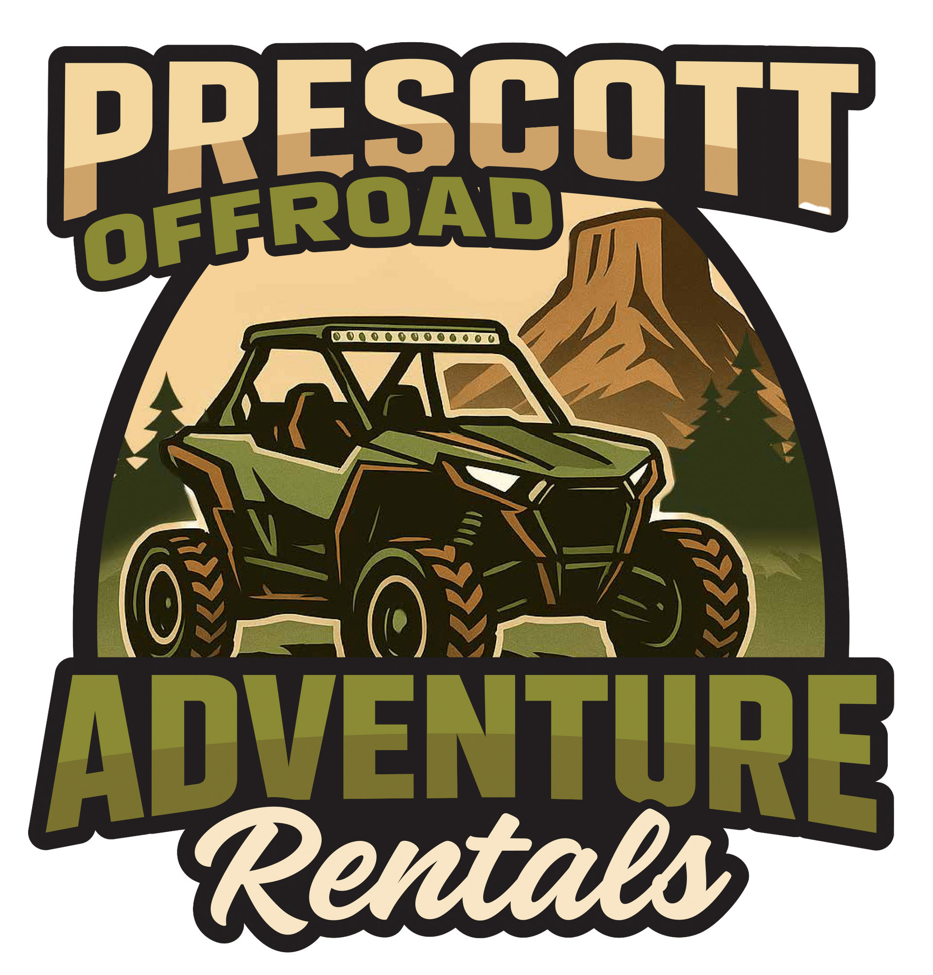 A logo for a company called prescott offroad adventure rentals.