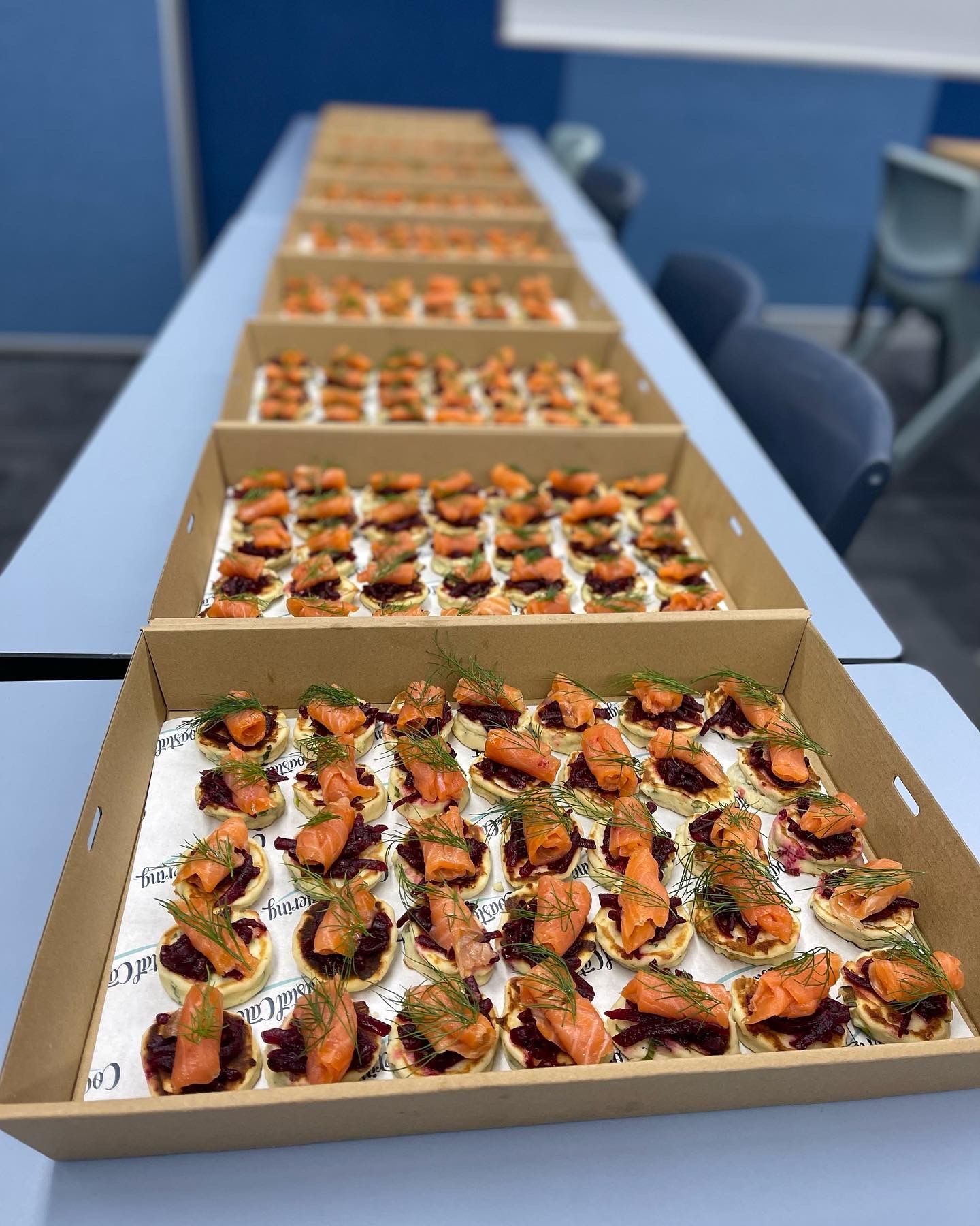 Four boxes of catered salmon pate — Coastal Catering in North Avoca, NSW