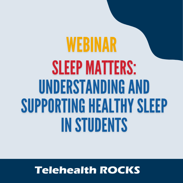 Promotional graphic for a Telehealth ROCKS webinar titled 