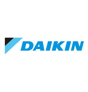 Daikin logo: blue and black stylized V-shaped emblem with