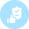 Thumb up and checklist with checkmark inside a blue circle.