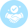 Handshake icon with a checkmark, symbolizing agreement or partnership.