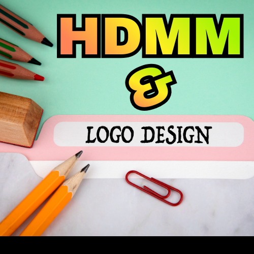 HDMM and logo design with a file and pencils.