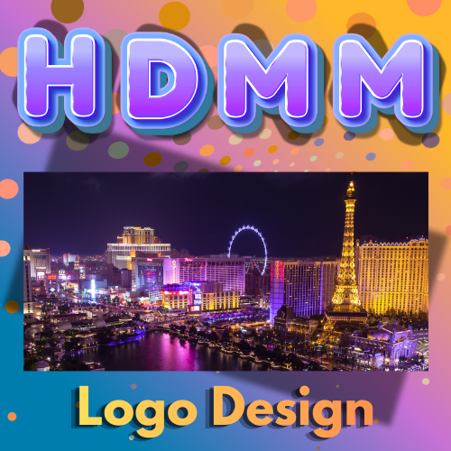 Logo Design Cartoon Bubble Letters HDMM, and a photo of Vegas, Nevada.