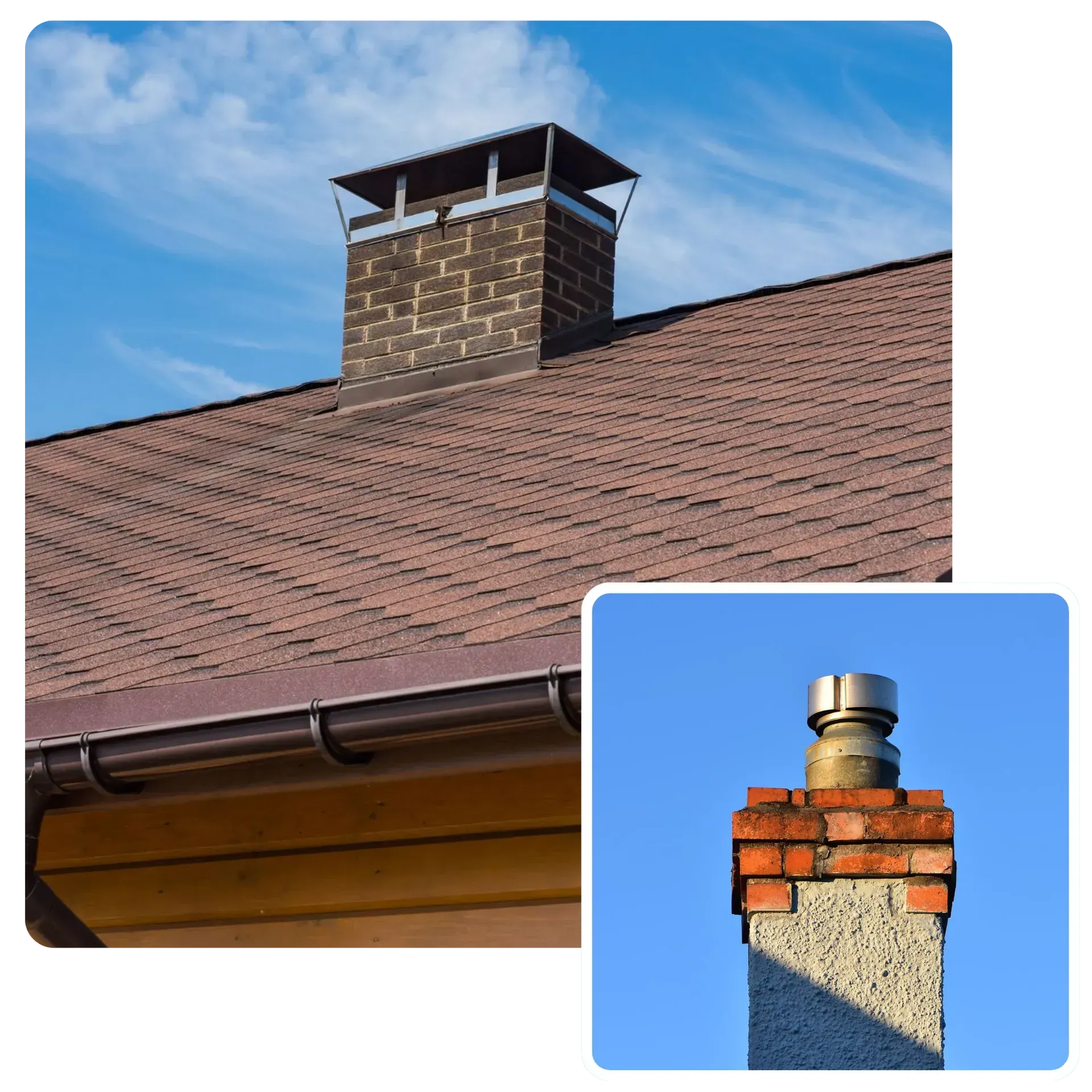 There is a chimney on the roof of a house.