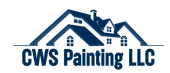 The logo for cws painting llc shows a house with a blue roof.