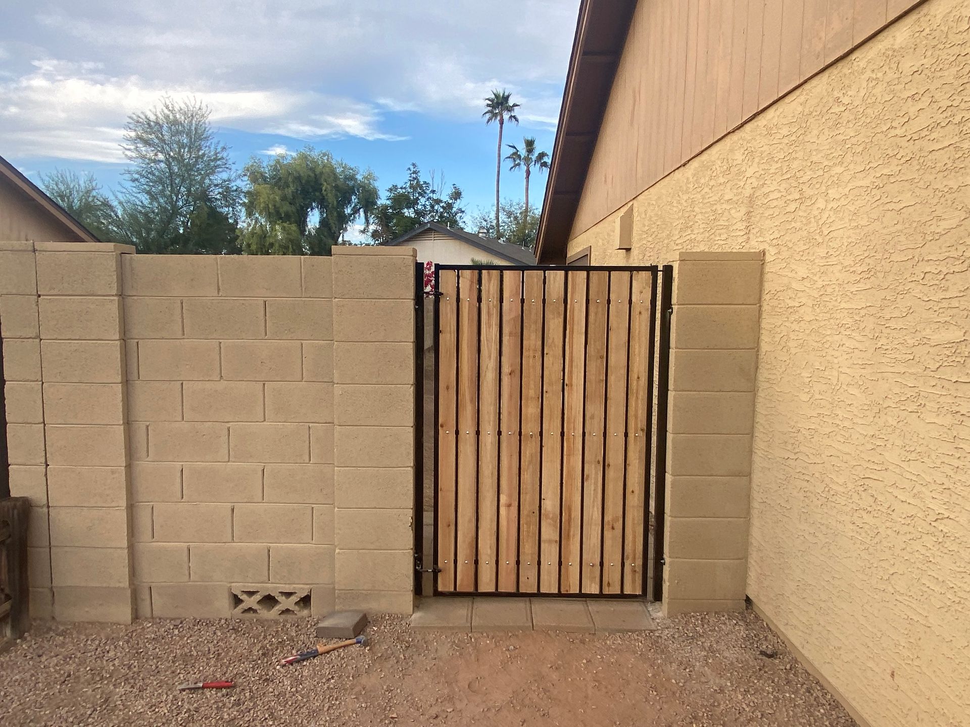 Block wall gate opening constructed by Durango Masonry & Tile