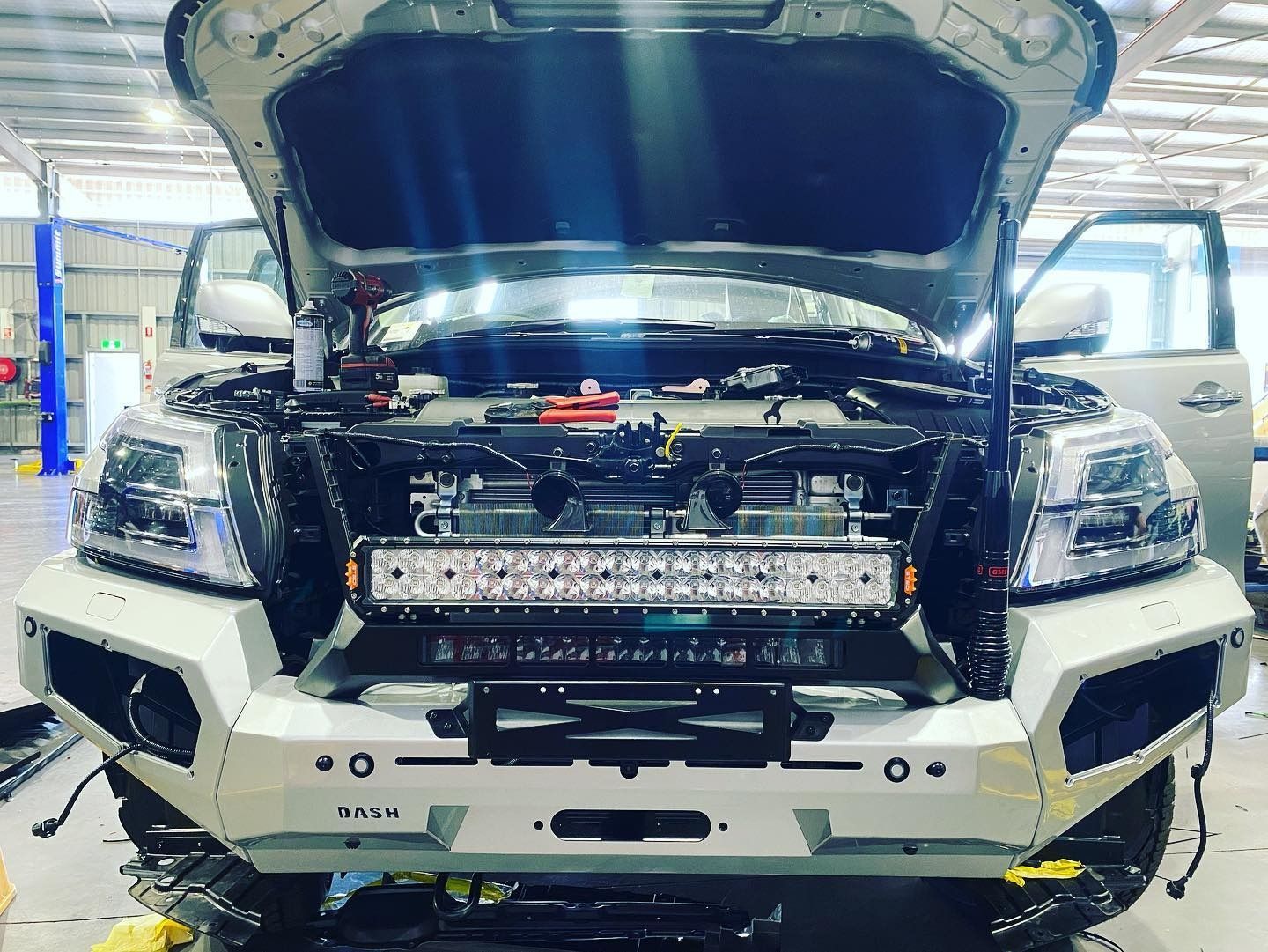 Grey SUV With Open Hood and Custom Front Bumper — Outback Auto NT in Berrimah, NT