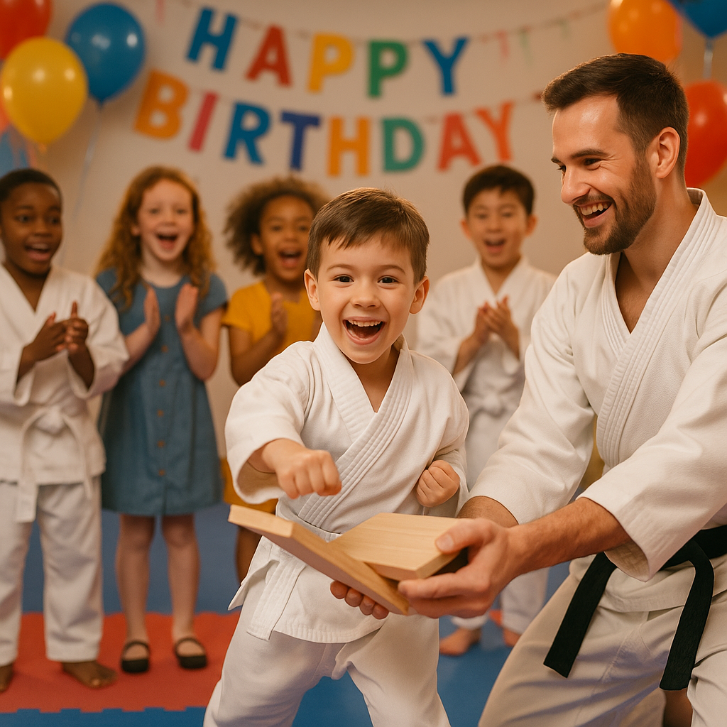 A boy and a girl are standing next to each other in karate uniforms