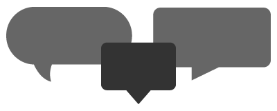 Three overlapping speech bubbles in varying shades of gray.
