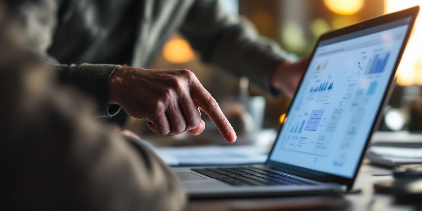 Person in blue shirt holding a gold credit card and tablet near a laptop and calculator.