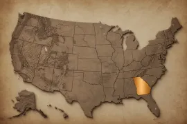 Vintage map of the United States with Georgia highlighted in orange