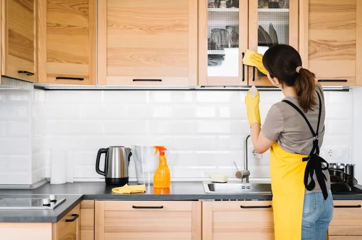 Woman Cleaning Kitchen Cabinets - Cleaning Services in Darling Downs, QLD