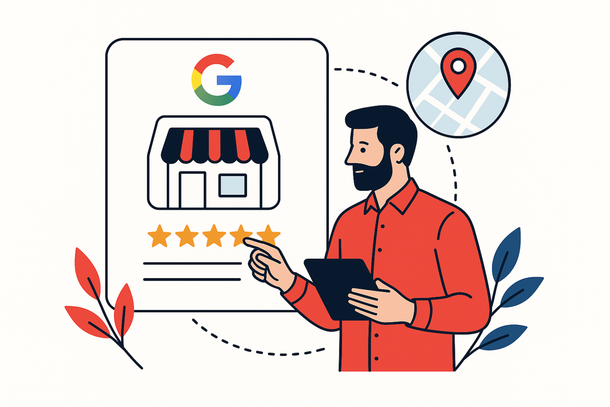 Google Business Profile optimization showing 5-star reviews and map pack ranking