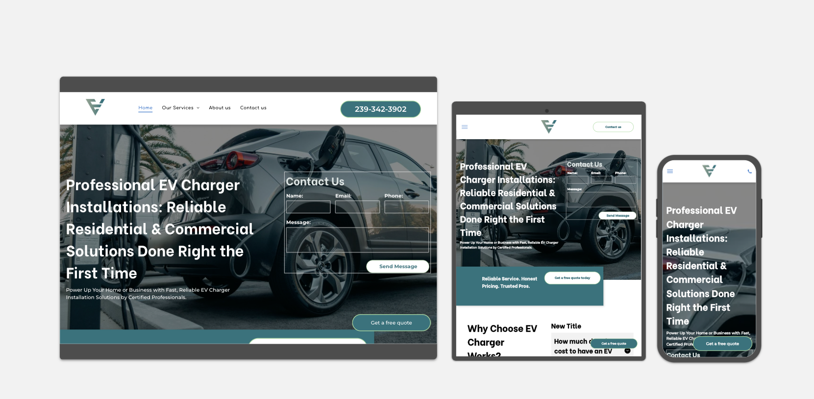 ev charger installation website with responsive design and lead capture form