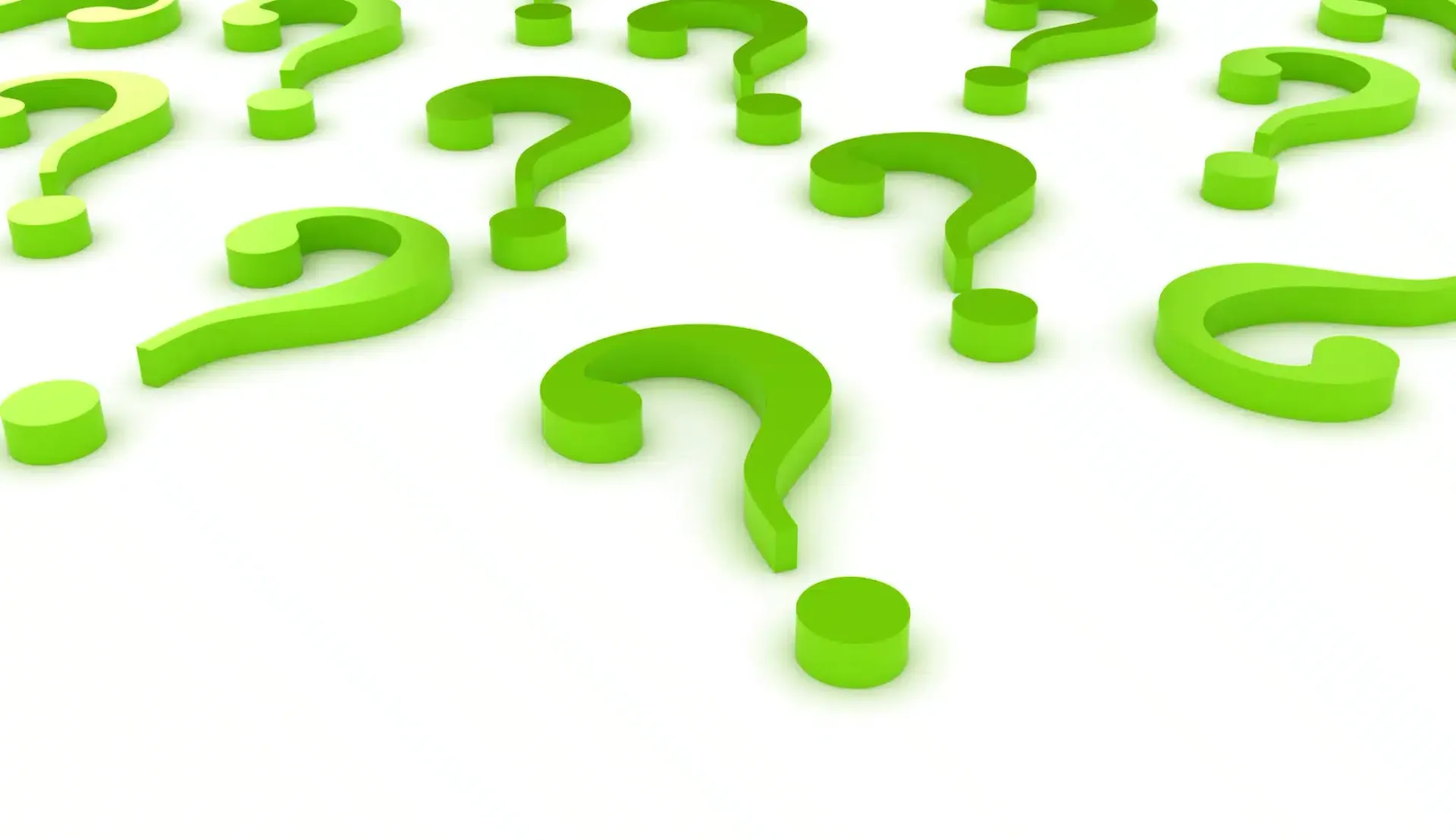 Green question marks scattered on a white background.