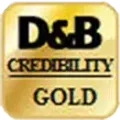D&B Credibility Gold logo, gold square with black text.