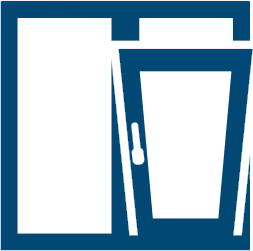 Blue and white open window icon.