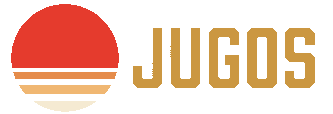 A logo for jugos with a sunset in the background