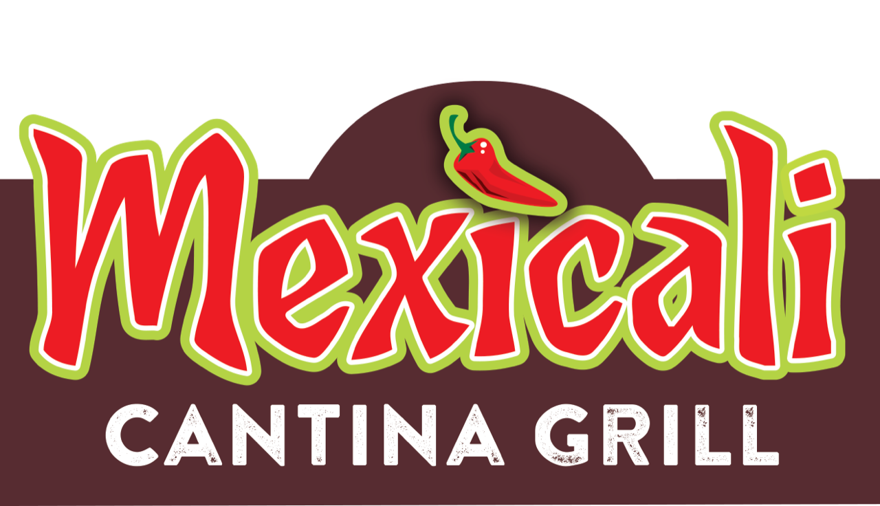 The logo for mexicali cantina grill has a red pepper on it.