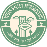 Vegas Valley Microgreens logo featuring the Las Vegas Sign, and slogan: 