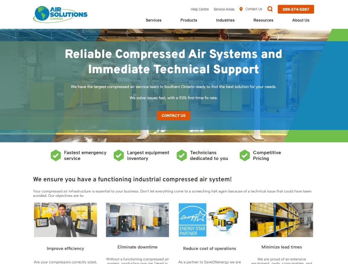 Air Solutions Canada built using Umbraco CMS by Mawazo Marketing