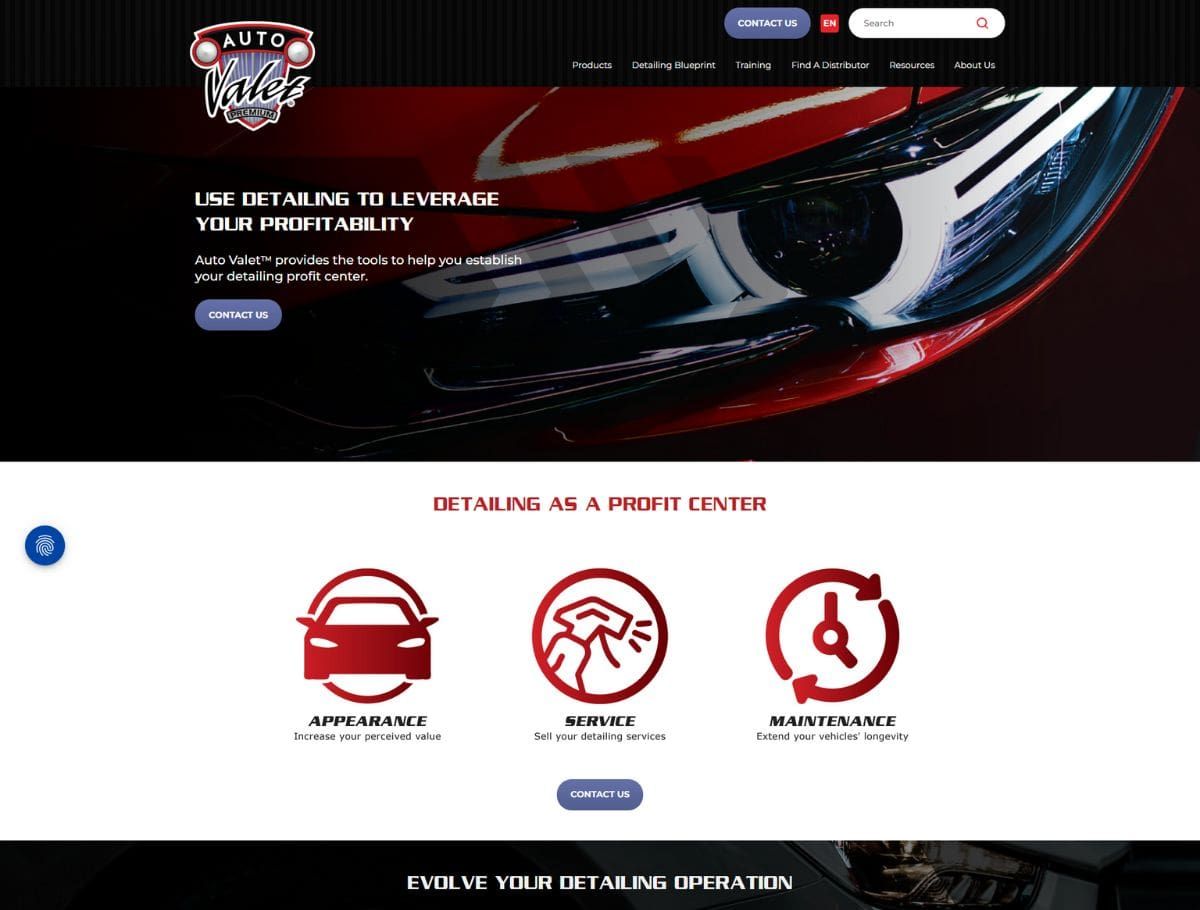 A screenshot of a website for a car detailing company.