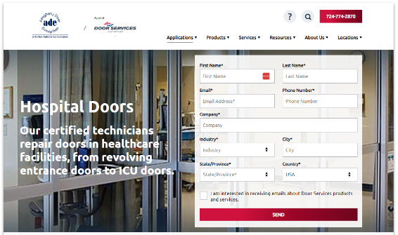 Door Services website showing the seamless lead interaction from website to email
