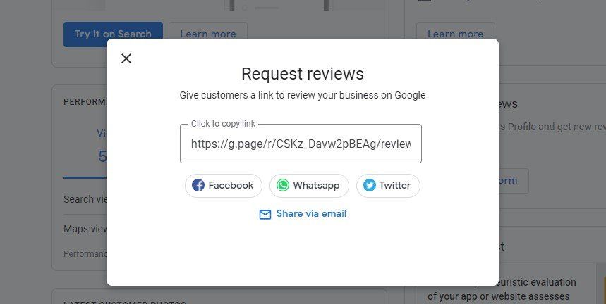 how to get a link that you can share with your customers to review your business on Google
