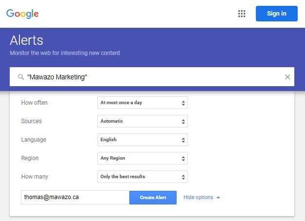 Mawazo Marketing Google Alert tool creating backlinks blog