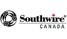 The logo for southwire canada is black and white with a red maple leaf.