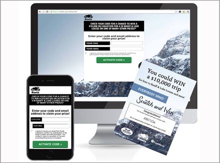 screenshot of Roots campaign website and scratchcards
