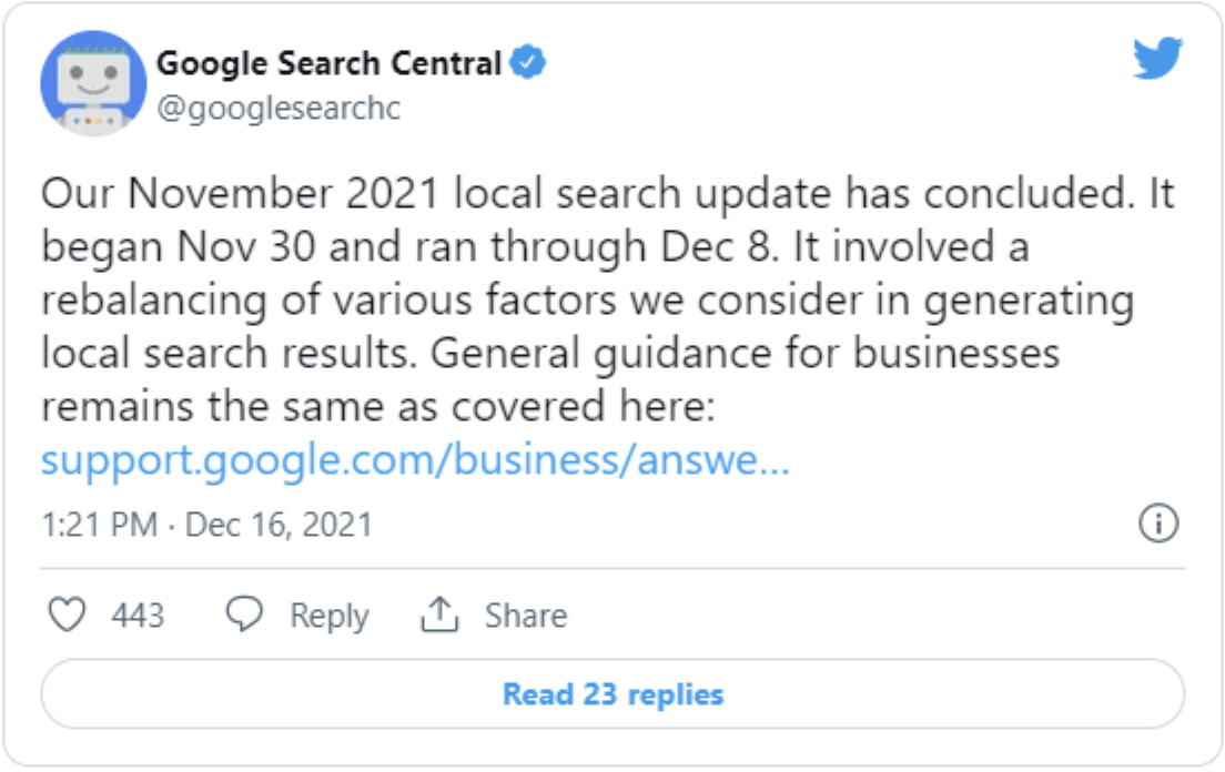 Google Search Central Tweet