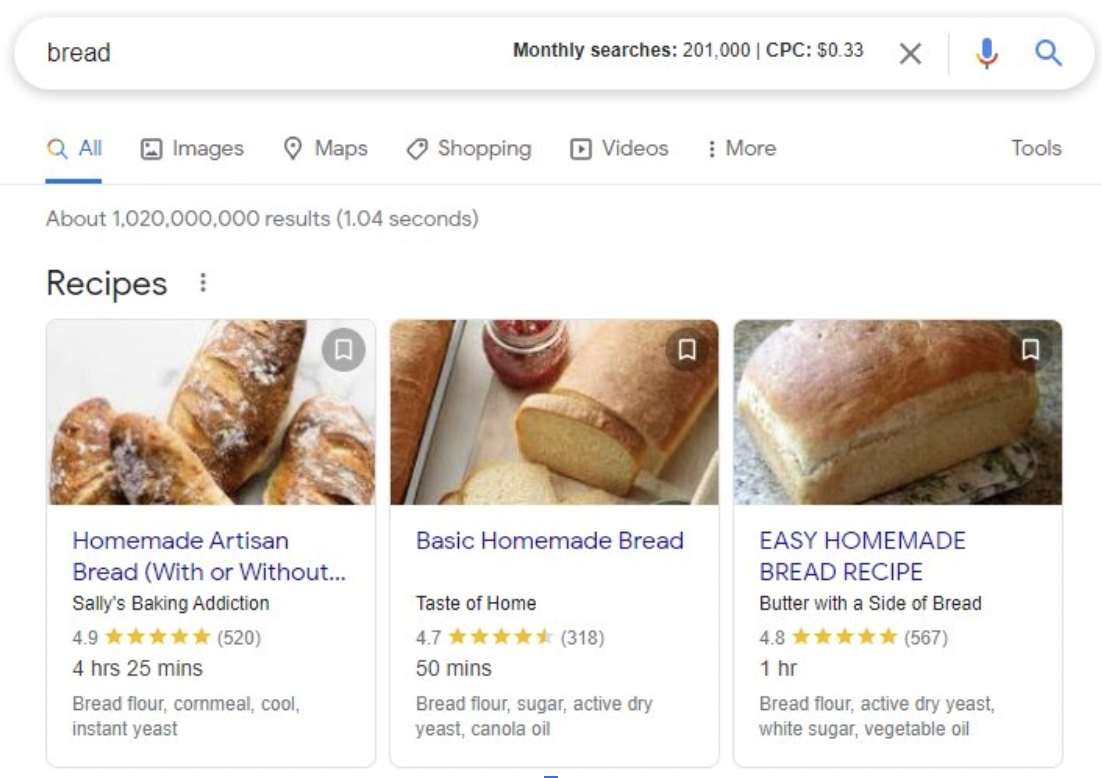 Google search bread