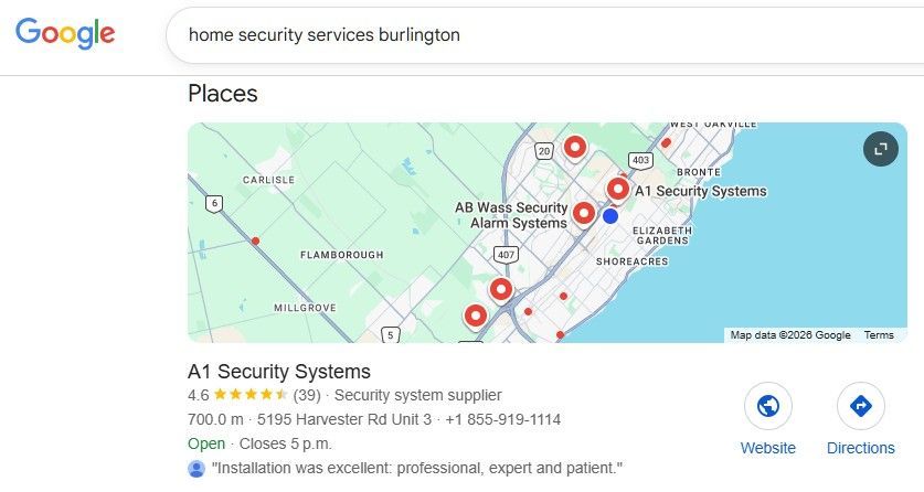 Google search results map for 
